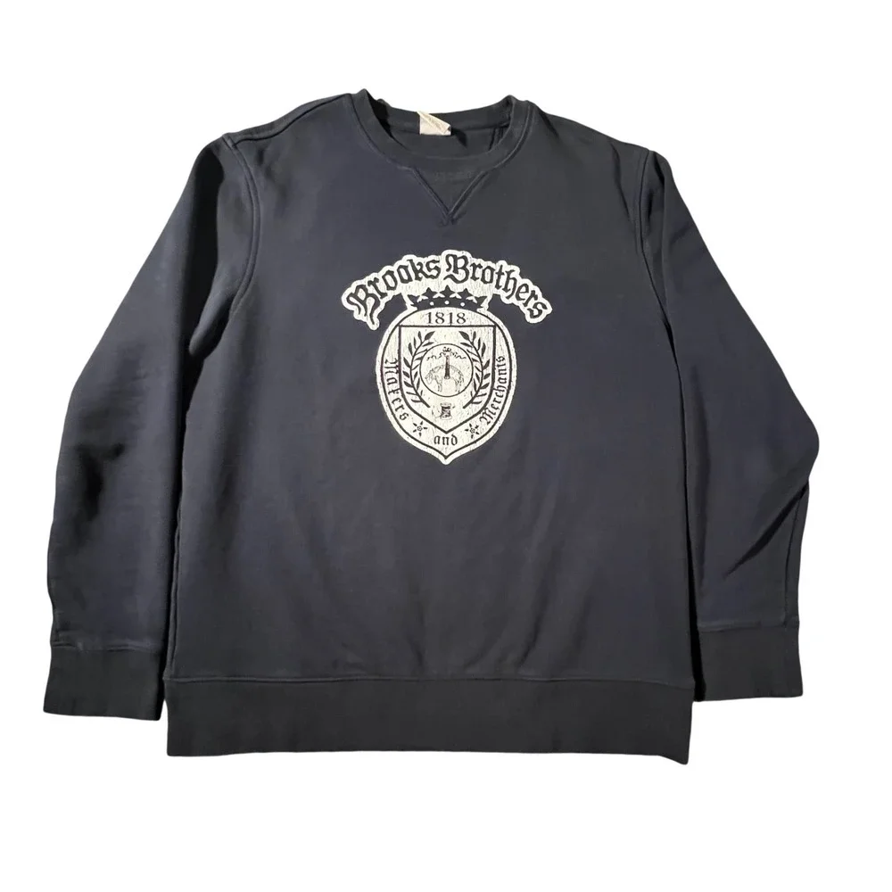 Brooks Brothers Sweatshirt Mens‎ Medium Navy Blue 1818 Crest Graphic Pullover